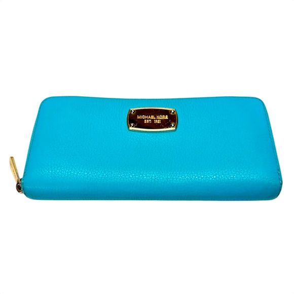 Michael Kors | Jet Set Leather Zip Around Continental Wallet- Turquoise - Picture 1 of 16